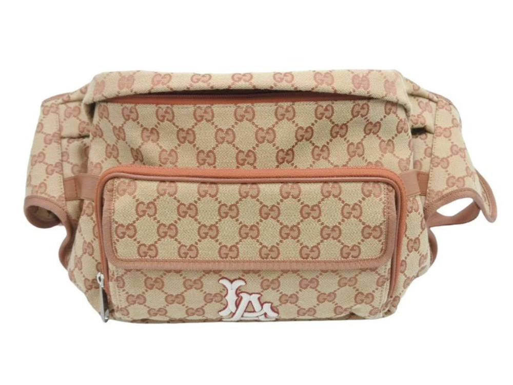 Gucci LA Angels collaboration waist beige GG canvas backpack